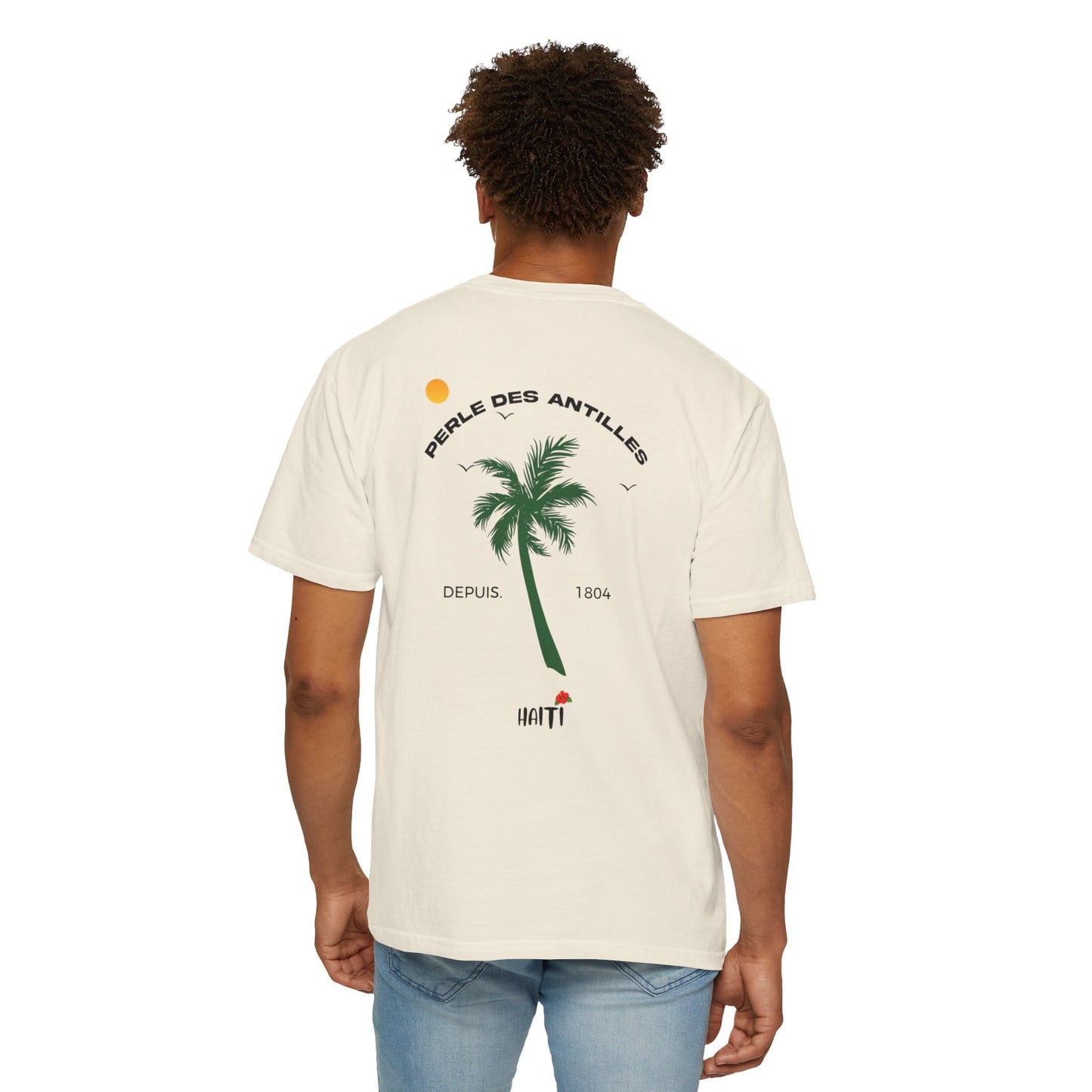 T-shirt with Tropical Palm Design.