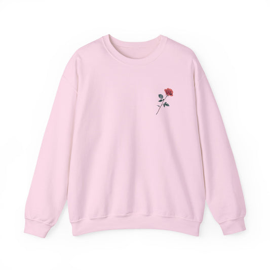 Crewneck Sweatshirt — Rose Graphic “Bloom With Patience, Rise With Strength” Motivational Pullover