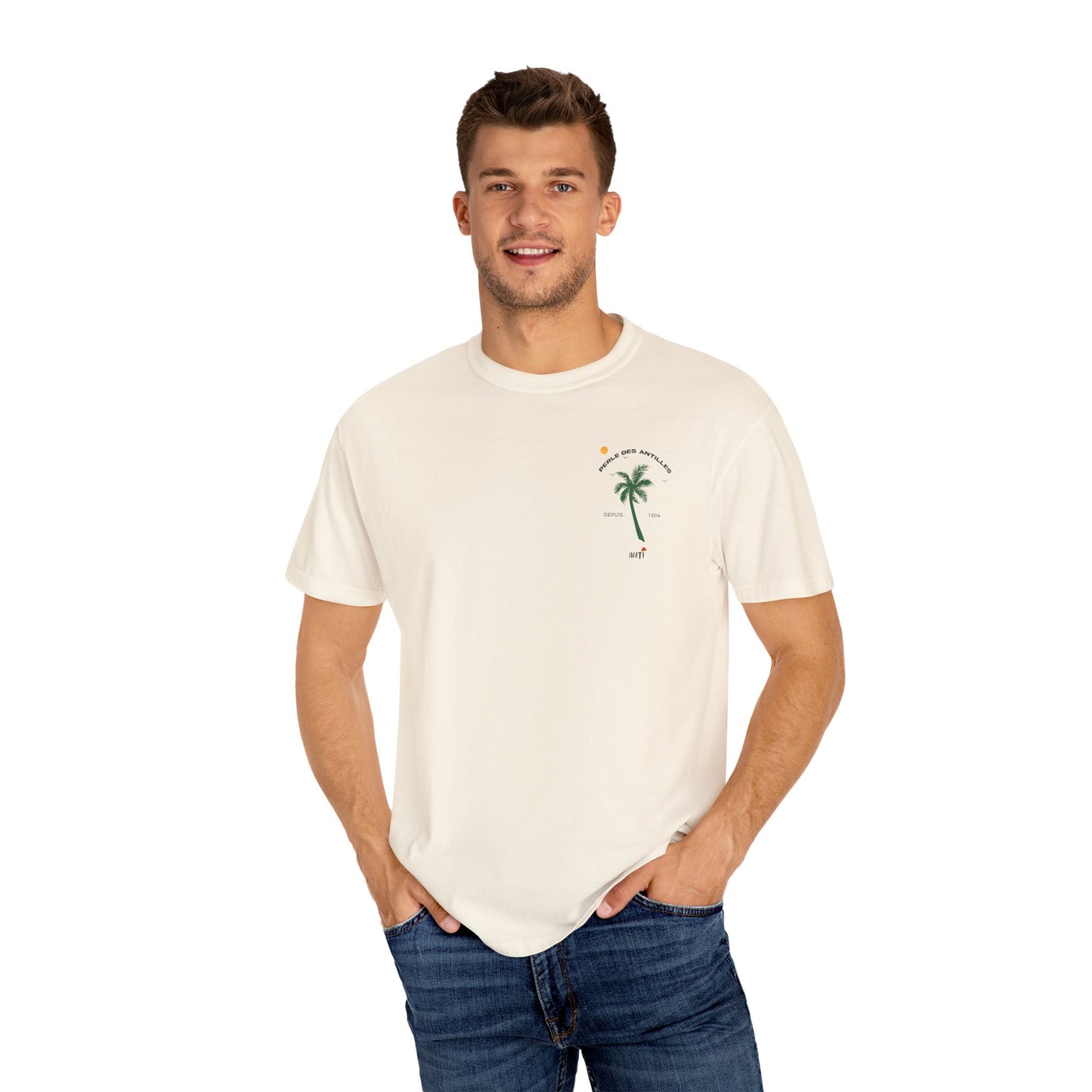 T-shirt with Tropical Palm Design.