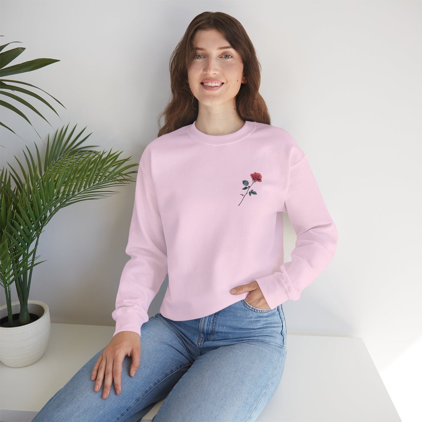 Crewneck Sweatshirt — Rose Graphic “Bloom With Patience, Rise With Strength” Motivational Pullover