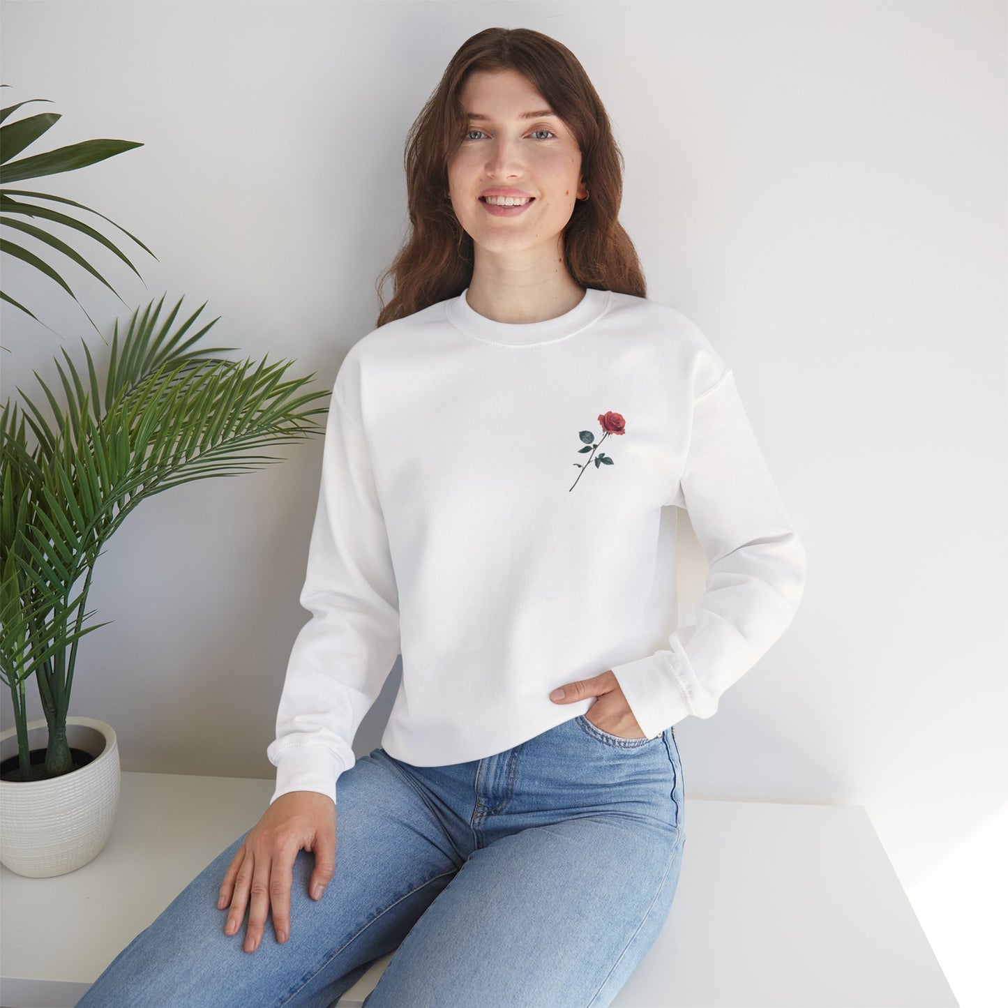 Crewneck Sweatshirt — Rose Graphic “Bloom With Patience, Rise With Strength” Motivational Pullover